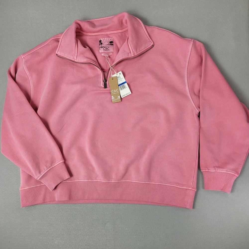 C&C California Quarter Zip Sweatshirt Sunwashed Chateau Rose Pink Womens XL NWT